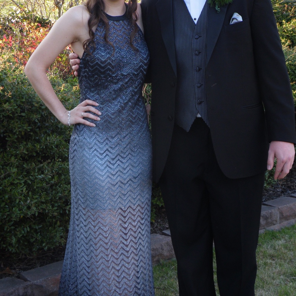 Juniors 5/6 Formal Long Dress Gray Black Lace Prom